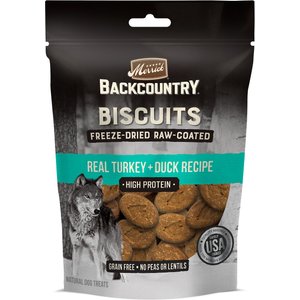 Merrick Backcountry Biscuits Real Turkey + Duck Recipe Grain-Free Freeze-Dried Raw Coated Dog Treats, 10-oz bag