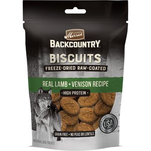 Merrick Backcountry Biscuits Real Lamb + Venison Recipe Grain-Free Freeze-Dried Raw Coated Dog Treats, 10-oz bag
