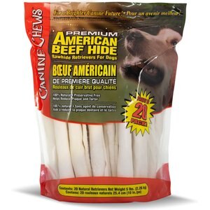 Canine Chews Premium American Beef Hide Rawhide Retrievers Dog Treats, 20 count
