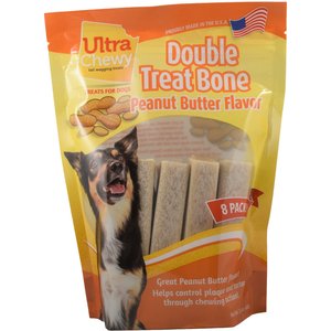 Ultra Chewy Double Treat Bone Peanut Butter Flavor Dog Treats, 8 count