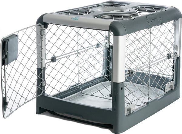 Diggs Revol Double Door Collapsible Wire Dog Crate, Cool Grey, 27 inch slide 1 of 8