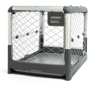 Diggs Revol Double Door Collapsible Wire Dog Crate, Cool Grey, 34 inch