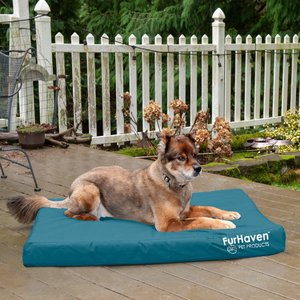 FurHaven Deluxe Oxford Memory Foam Indoor/Outdoor Dog & Cat Bed w/ Removable Cover, Jumbo, Deep Lagoon