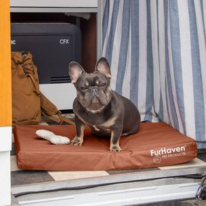 FurHaven Deluxe Oxford Cooling Gel Indoor/Outdoor Dog & Cat Bed w/ Removable Cover, Medium, Chestnut