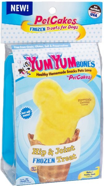 PetCakes YumYum Bones Pineapple Coconut Flavor Hip & Joint Frozen Yogurt Mix With Bone Shaped Pan Dog Treats, 4.3-oz box slide 1 of 3