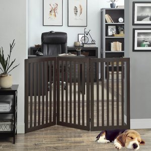 Unipaws 3 Panel Free Standing Dog Gate, Espresso, Large