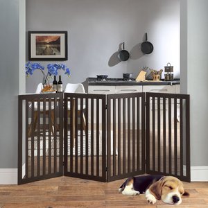 Unipaws 4 Panel Free Standing Dog Gate, Espresso, Large