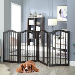 Unipaws 4 Panel Arched Top Dog Gate, Espresso, Large