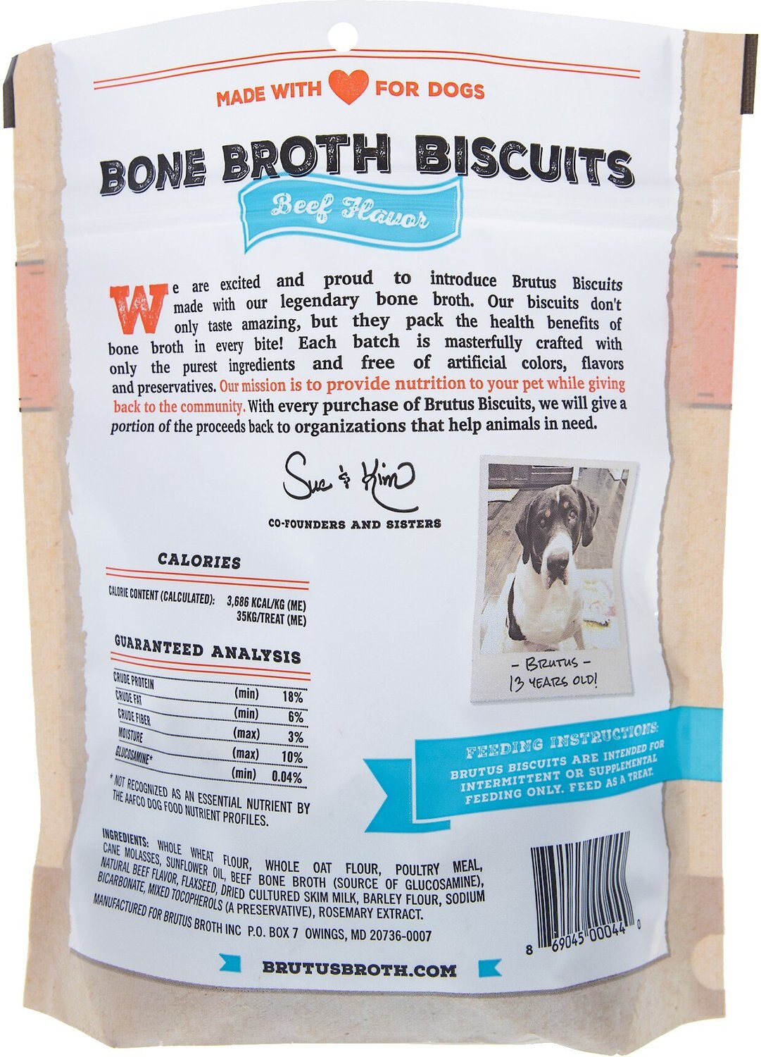 BRUTUS BROTH Bone Broth Biscuits Beef Flavor Dog Treats, 8oz, 2 count