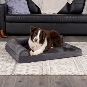 FurHaven Plush & Velvet Deluxe Chaise Lounge Memory Top Sofa Dog & Cat Bed, Platinum Gray, Large