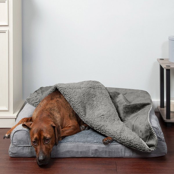 FurHaven Orthopedic Plush & Suede Sofa Dog & Cat Bed & Blanket, Gray, Large slide 1 of 9