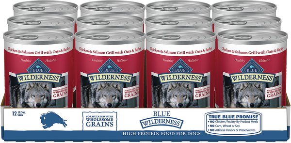 Blue Buffalo Wilderness Salmon & Chicken Grill with Oats & Barley Adult Wet Dog Food, 12.5-oz, case of 12 slide 1 of 8