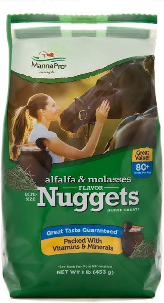 Manna Pro Bite-Size Nuggets Alfalfa & Molasses Flavor Horse Treats, 1-lb bag slide 1 of 7