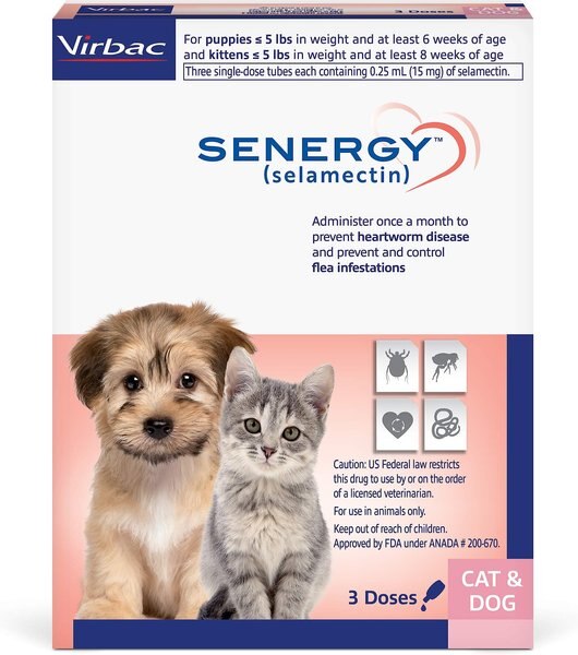 Senergy Topical Solution for Puppies & Kittens, up to 5 lbs, (Mauve Box), 3 Doses (3-mos. supply) slide 1 of 4