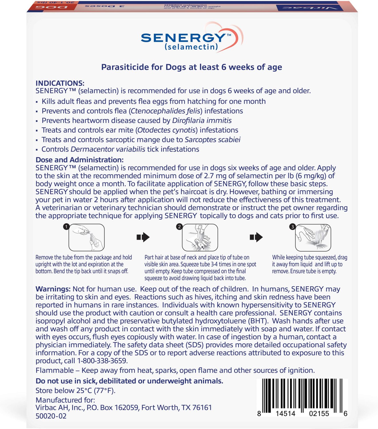 SENERGY Topical Solution for Dogs, 20.140 lbs, (Red Box), 3 Doses (3