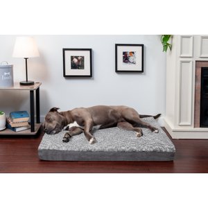 FurHaven Faux Fur & Suede Deluxe Orthopedic Dog & Cat Mattress, Stone Gray, Large