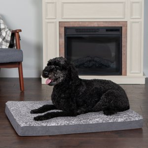 FurHaven Faux Fur & Suede Deluxe Cooling Gel Dog & Cat Mattress, Stone Gray, Large