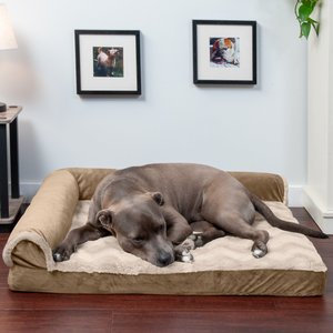 FurHaven Wave Fur & Velvet Orthopedic Deluxe Chaise Dog & Cat Bed, Brownstone, Large