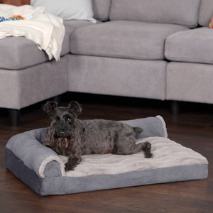 FurHaven Wave Fur & Velvet Orthopedic Deluxe Chaise Dog & Cat Bed, Granite Gray, Medium