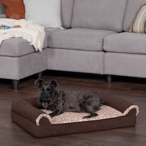 FurHaven Faux Fur & Suede Orthopedic Sofa Dog & Cat Bed, Espresso, Medium