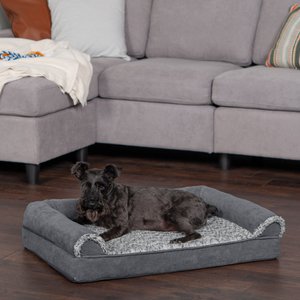 FurHaven Faux Fur & Suede Orthopedic Sofa Dog & Cat Bed, Stone Gray, Medium