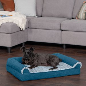 FurHaven Faux Fur & Suede Orthopedic Sofa Dog & Cat Bed, Marine Blue, Medium