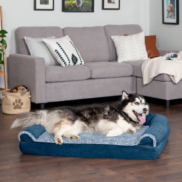FurHaven Faux Fur & Suede Orthopedic Sofa Dog & Cat Bed, Marine Blue, Jumbo slide 1 of 9