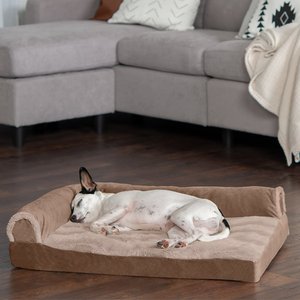 FurHaven Wave Fur & Velvet Memory Foam Deluxe Chaise Dog & Cat Bed, Brownstone, Medium