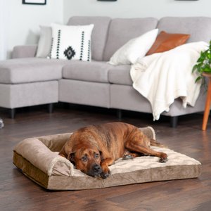FurHaven Wave Fur & Velvet Memory Foam Deluxe Chaise Dog & Cat Bed, Brownstone, Large