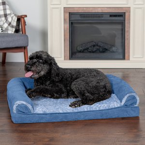 FurHaven Faux Fur & Suede Memory Foam Sofa Dog & Cat Bed, Marine Blue, Large