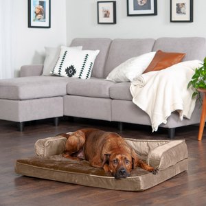 FurHaven Plush & Velvet Memory Foam Comfy Couch Dog & Cat Bed, Almondine, Large