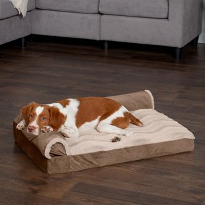 FurHaven Wave Fur & Velvet Cooling Gel Deluxe Chaise Dog & Cat Bed, Brownstone, Medium