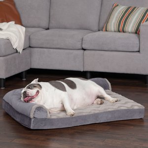 FurHaven Wave Fur & Velvet Cooling Gel Deluxe Chaise Dog & Cat Bed, Granite Gray, Large
