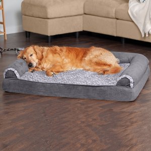 FurHaven Faux Fur & Suede Cooling Gel Sofa Dog & Cat Bed, Stone Gray, Jumbo