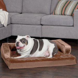 FurHaven Plush & Velvet Cooling Gel Comfy Couch Dog & Cat Bed, Almondine, Large
