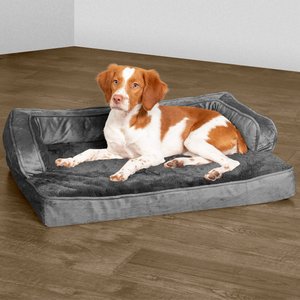 FurHaven Plush & Velvet Cooling Gel Comfy Couch Dog & Cat Bed, Dark Gray, Medium