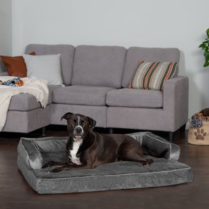 FurHaven Plush & Velvet Cooling Gel Comfy Couch Dog & Cat Bed, Dark Gray, Jumbo