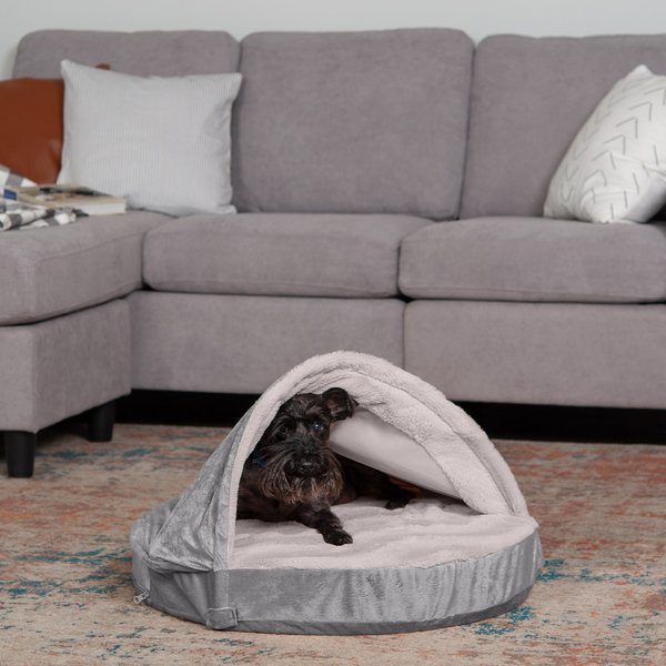 FurHaven Wave Fur & Velvet Cooling Gel Snuggery Dog & Cat Bed, Dark Gray, 26-in slide 1 of 9