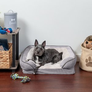 FurHaven Velvet Waves Perfect Comfort Orthopedic Sofa Cat & Dog Bed w/Removable Cover, Granite Gray, Small