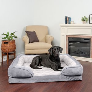 FurHaven Velvet Waves Perfect Comfort Orthopedic Sofa Cat & Dog Bed w/Removable Cover, Granite Gray, Jumbo