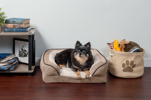 FurHaven Velvet Waves Perfect Comfort Memory Foam Bolster Cat & Dog Bed w/Removable Cover, Brownstone, Small slide 1 of 9