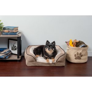 FurHaven Velvet Waves Perfect Comfort Memory Foam Bolster Cat & Dog Bed w/Removable Cover, Brownstone, Small