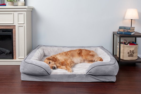 FurHaven Velvet Waves Perfect Comfort Cooling Gel Bolster Cat & Dog Bed w/Removable Cover, Granite Gray, Jumbo slide 1 of 9