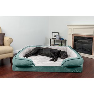 FurHaven Velvet Waves Perfect Comfort Cooling Gel Bolster Cat & Dog Bed w/Removable Cover, Celadon Green, Jumbo Plus
