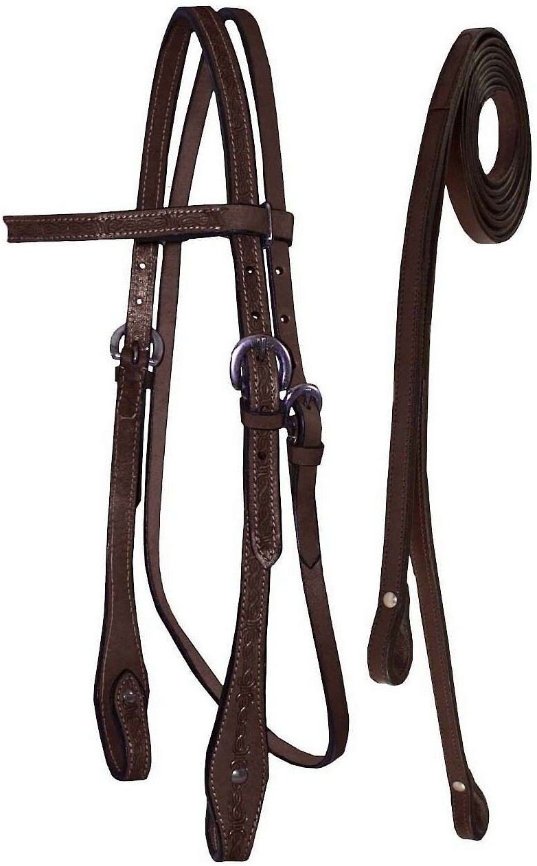 Western Two Tone Leather Hand Carved Brow band Style Headstall 