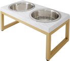 Frisco Marble Print Stainless Steel Double Elevated Dog Bowl, 3 Cups, Gold Stand