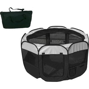 Pet Life All-Terrain Wire-Framed Collapsible Travel Dog Playpen, Black & White, Large