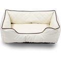 HappyCare Textiles Luxury All Sides Faux Leather Bolster Cat & Dog Bed, Ivory, Medium