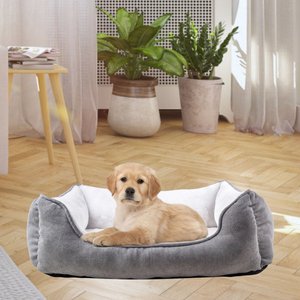 HappyCare Textiles Rectangle Orthopedic Bolster Cat & Dog Bed, Gray, Medium