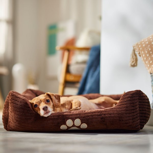 HappyCare Textiles Rectangle Orthopedic Bolster Cat & Dog Bed, Coffee, Medium slide 1 of 4